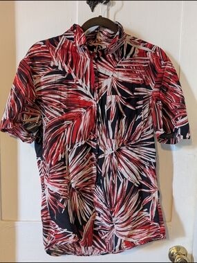 H&M Red, Black & White Tropical Print Short-Sleeve Button-Down
